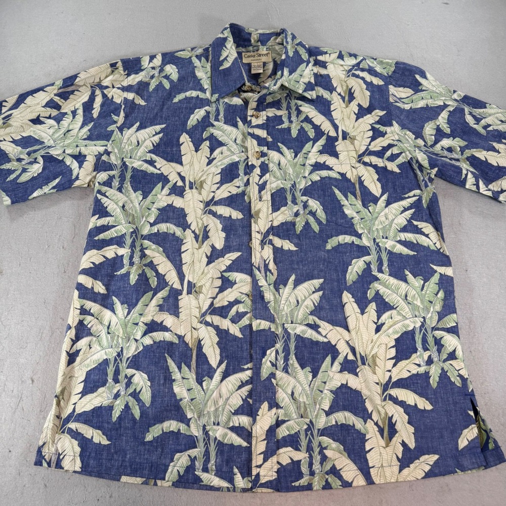 Cooke Street Honolulu Mens L Blue Banana Leaf Hawaiian Aloha Shirt